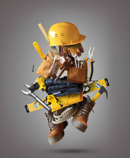 construction tools with a shoes and a helmet